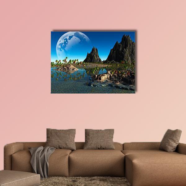 Fantasy Landscape Canvas Wall Art-1 Piece-Gallery Wrap-48" x 32"-Tiaracle