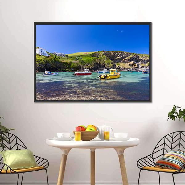 Colorful Fishing Boats Canvas Wall Art-5 Horizontal-Gallery Wrap-22" x 12"-Tiaracle