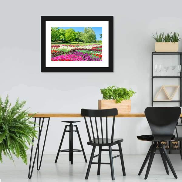 Colorful Flowers In Green Park Canvas Wall Art-5 Horizontal-Gallery Wrap-22" x 12"-Tiaracle