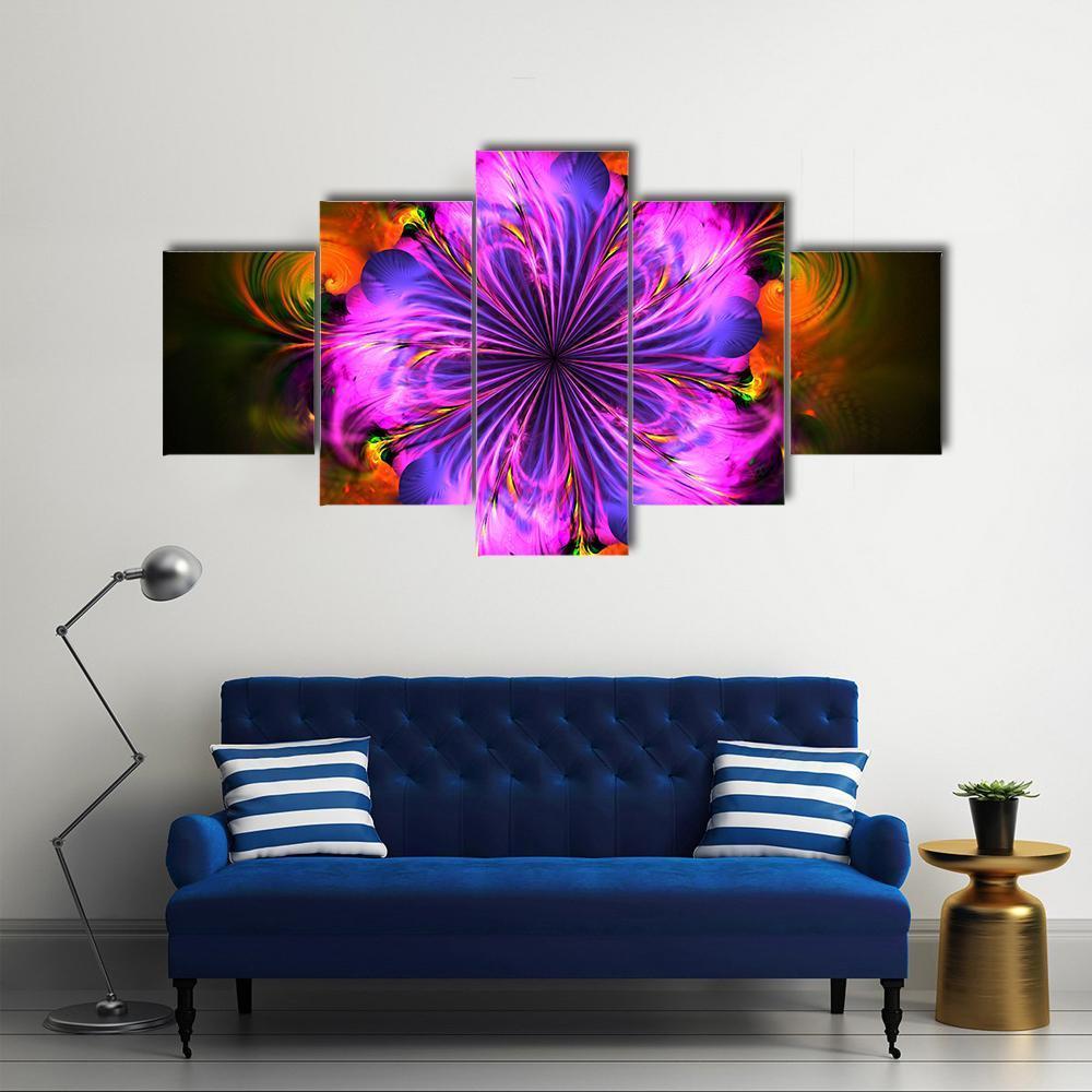 Colorful Fractal Artwork Canvas Wall Art-5 Star-Gallery Wrap-62" x 32"-Tiaracle