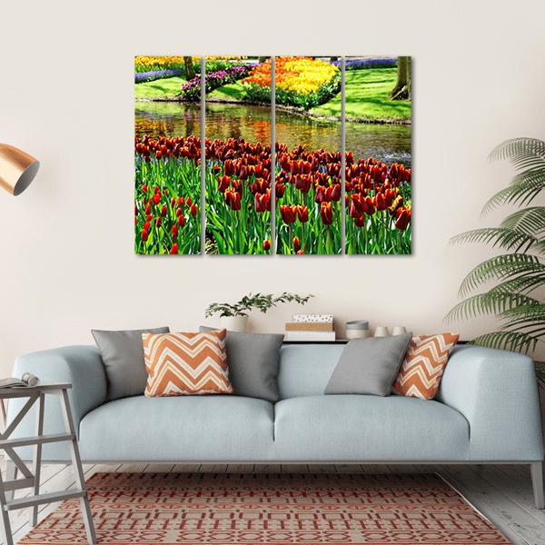 Colorful Keukenhof Garden Canvas Wall Art-4 Horizontal-Gallery Wrap-34" x 24"-Tiaracle