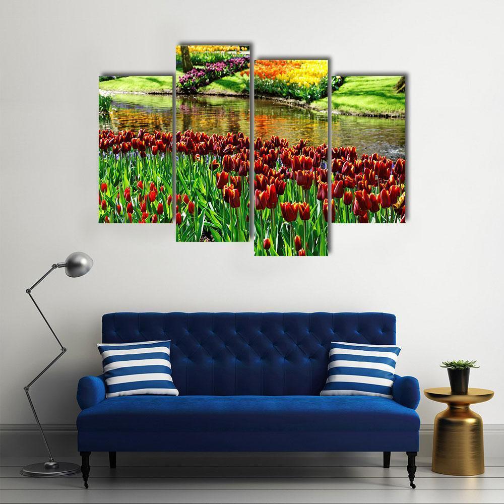 Colorful Keukenhof Garden Canvas Wall Art-4 Pop-Gallery Wrap-50" x 32"-Tiaracle