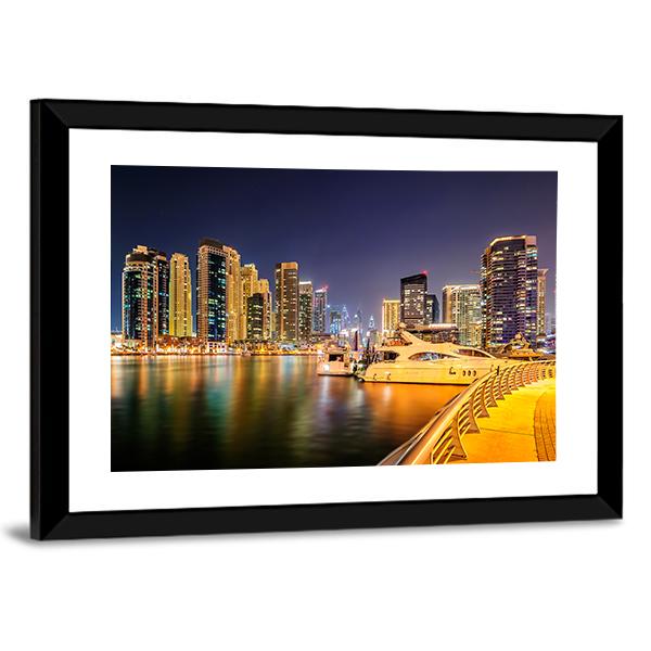 Colorful Night In Dubai Canvas Wall Art-3 Horizontal-Gallery Wrap-25" x 16"-Tiaracle