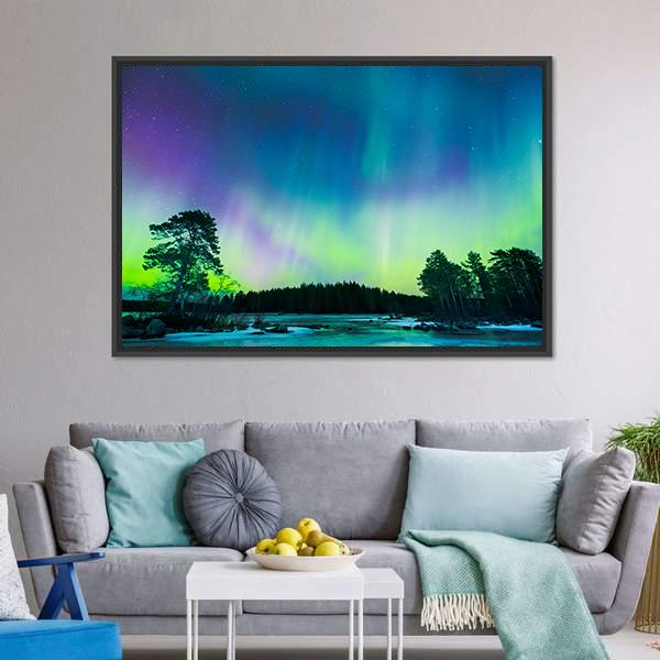 Colorful Northern Lights Panoramic Canvas Wall Art-1 Piece-36" x 12"-Tiaracle