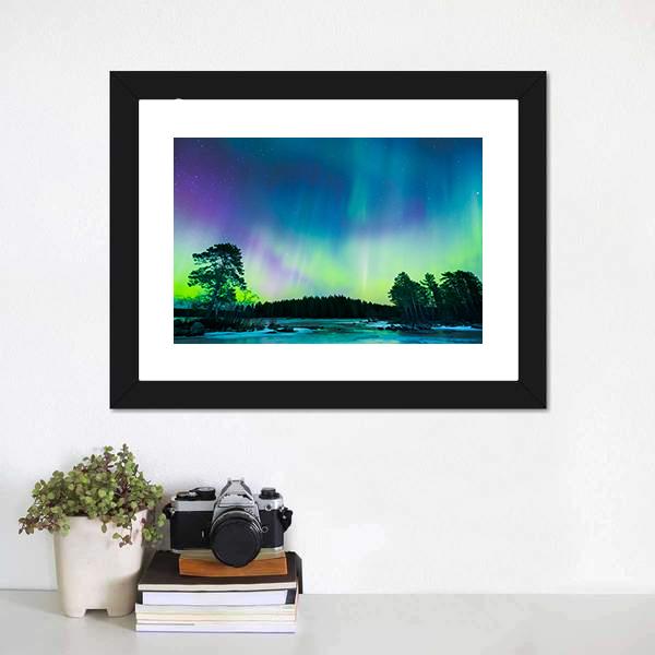 Colorful Northern Lights Panoramic Canvas Wall Art-1 Piece-36" x 12"-Tiaracle