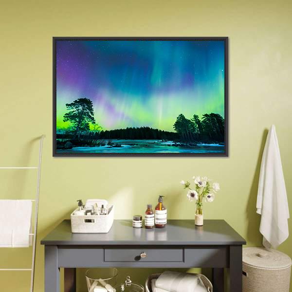 Colorful Northern Lights Panoramic Canvas Wall Art-1 Piece-36" x 12"-Tiaracle