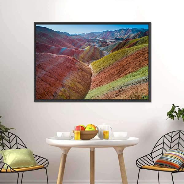 Colorful Rainbow Mountains Canvas Wall Art-1 Piece-Floating Frame-24" x 16"-Tiaracle