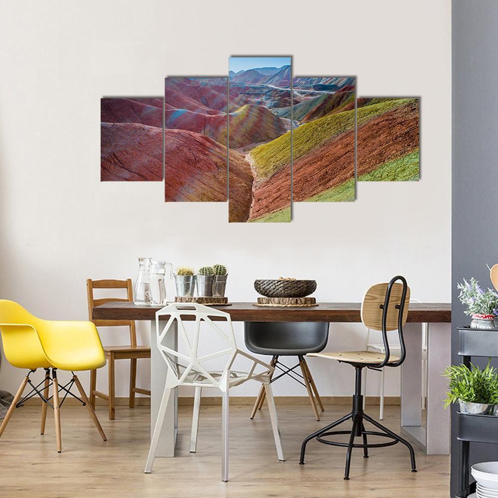 Colorful Rainbow Mountains Canvas Wall Art-5 Star-Gallery Wrap-62" x 32"-Tiaracle