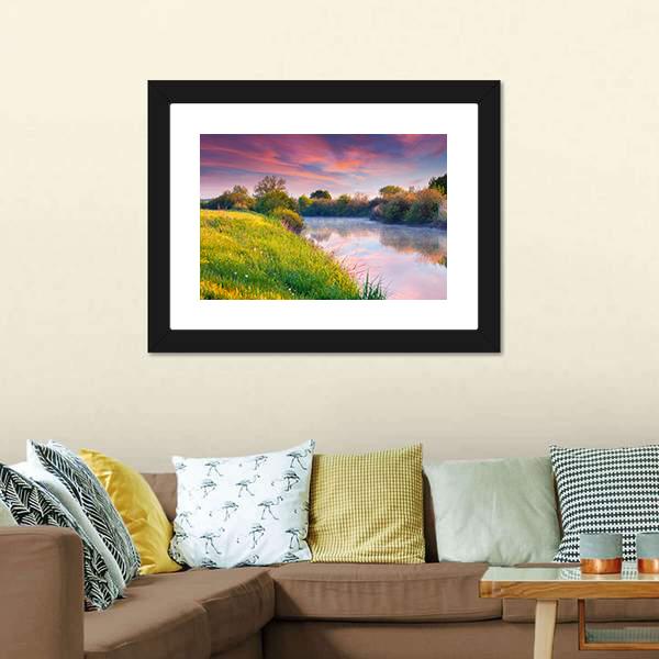 Colorful Sunrise On River Panoramic Canvas Wall Art-1 Piece-36" x 12"-Tiaracle