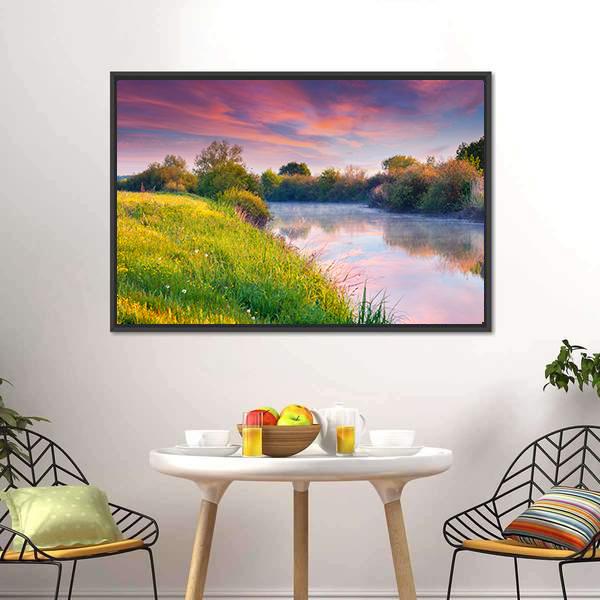 Colorful Sunrise On River Panoramic Canvas Wall Art-1 Piece-36" x 12"-Tiaracle