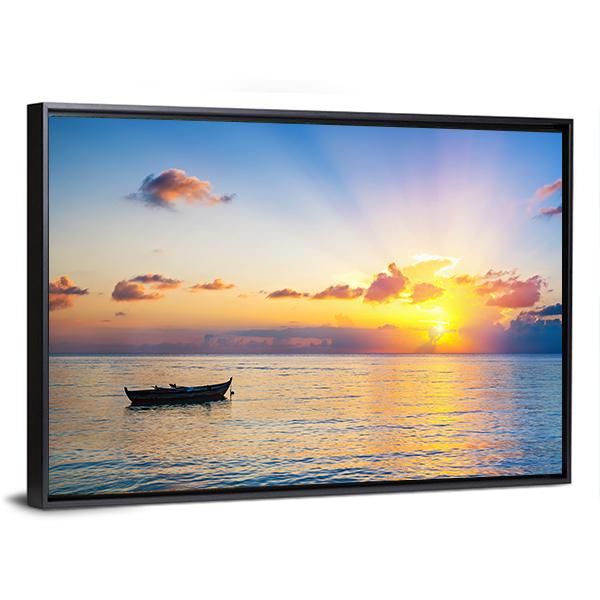 Colorful Sunrise Over Ocean Canvas Wall Art-5 Horizontal-Gallery Wrap-22" x 12"-Tiaracle