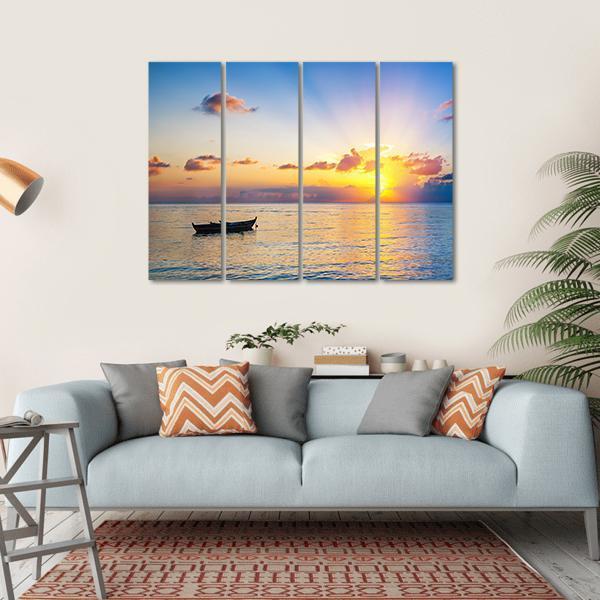 Colorful Sunrise Over Ocean Canvas Wall Art-4 Horizontal-Gallery Wrap-34" x 24"-Tiaracle