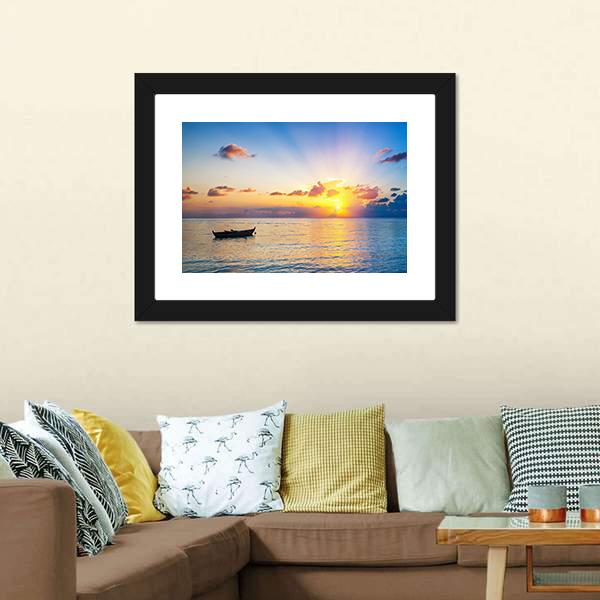 Colorful Sunrise Over Ocean Canvas Wall Art-1 Piece-Framed Print-20" x 16"-Tiaracle