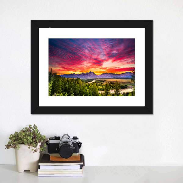 Colorful Sunset At Snake River Canvas Wall Art-1 Piece-Framed Print-30" x 20"-Tiaracle