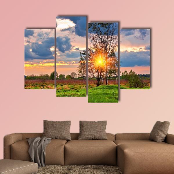 Sunset In Summer Field Canvas Wall Art-4 Pop-Gallery Wrap-50" x 32"-Tiaracle
