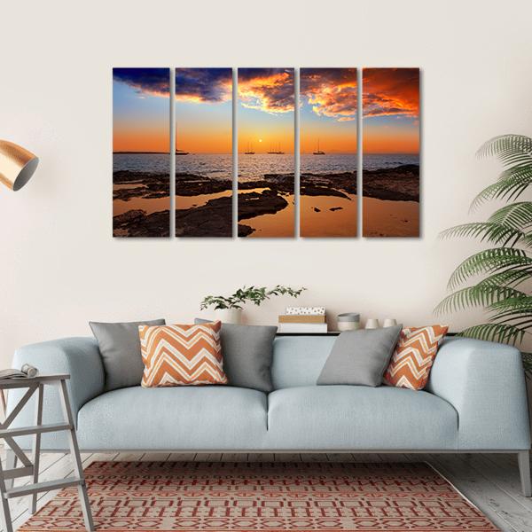 Colorful Sunset Of Ibiza Canvas Wall Art-5 Horizontal-Gallery Wrap-22" x 12"-Tiaracle