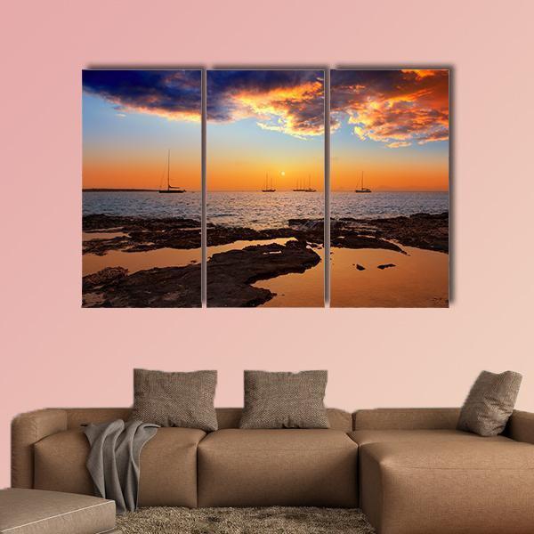 Colorful Sunset Of Ibiza Canvas Wall Art-3 Horizontal-Gallery Wrap-37" x 24"-Tiaracle