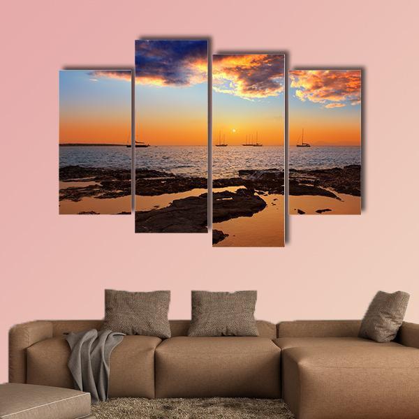 Colorful Sunset Of Ibiza Canvas Wall Art-4 Pop-Gallery Wrap-50" x 32"-Tiaracle