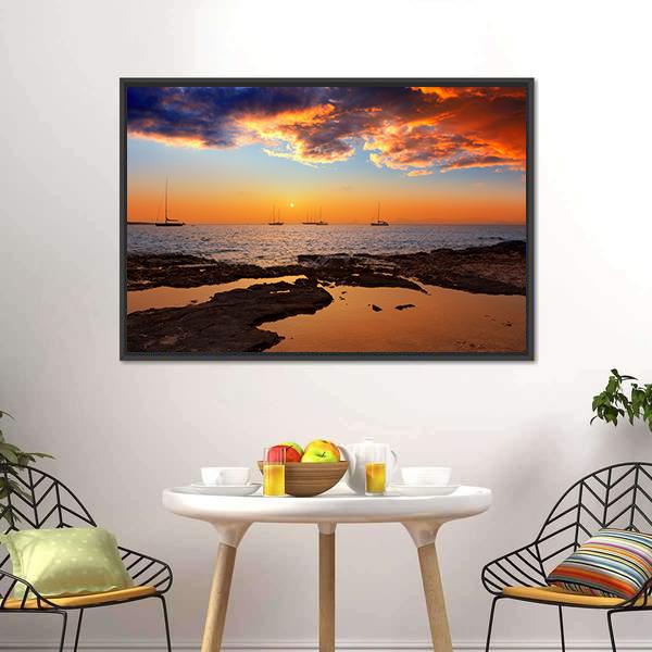 Colorful Sunset Of Ibiza Canvas Wall Art-1 Piece-Floating Frame-24" x 16"-Tiaracle