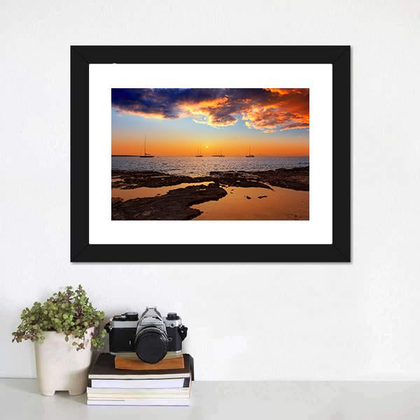Colorful Sunset Of Ibiza Canvas Wall Art-3 Horizontal-Gallery Wrap-25" x 16"-Tiaracle