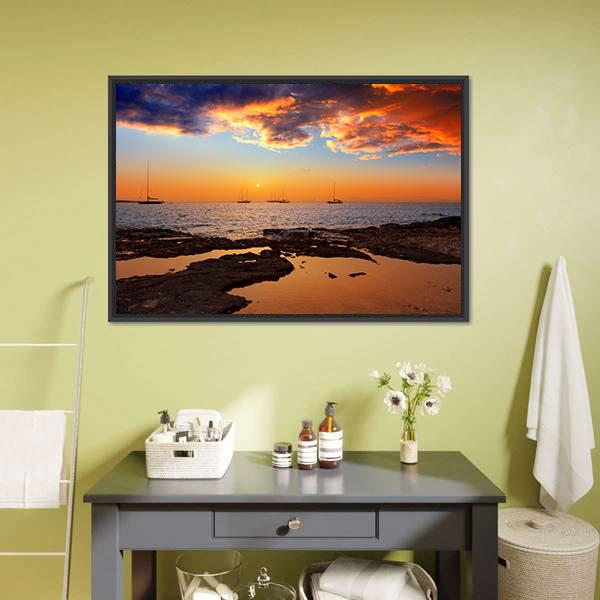 Colorful Sunset Of Ibiza Panoramic Canvas Wall Art-1 Piece-36" x 12"-Tiaracle