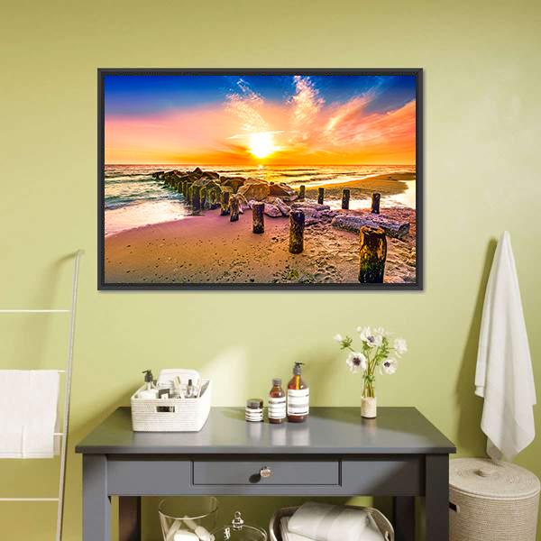 Colorful Sunset On Beach Canvas Wall Art-3 Horizontal-Gallery Wrap-25" x 16"-Tiaracle