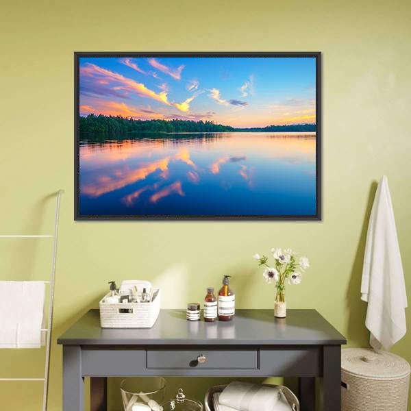 Colorful Sunset Over Forest Canvas Wall Art-3 Horizontal-Gallery Wrap-25" x 16"-Tiaracle