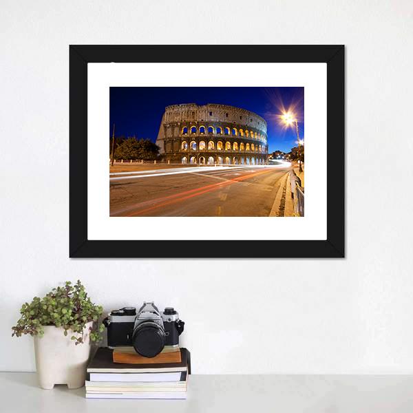 Colosseum At Night Canvas Wall Art-5 Horizontal-Gallery Wrap-22" x 12"-Tiaracle