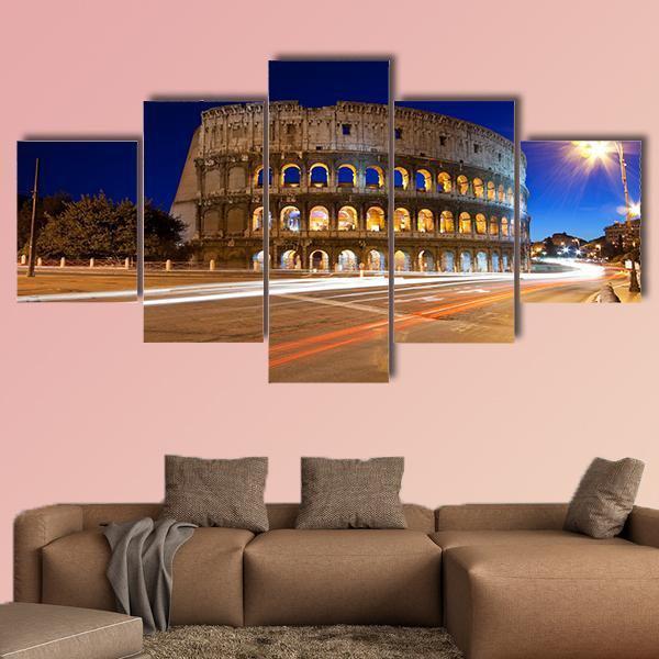 Colosseum At Night Canvas Wall Art-5 Star-Gallery Wrap-62" x 32"-Tiaracle