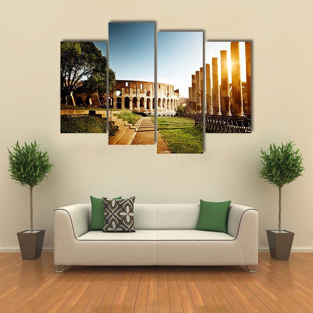 Colosseum In Clear Day Canvas Wall Art-5 Pop-Gallery Wrap-47" x 32"-Tiaracle