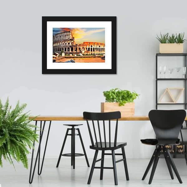 Colosseum In Sunset Canvas Wall Art-5 Horizontal-Gallery Wrap-22" x 12"-Tiaracle