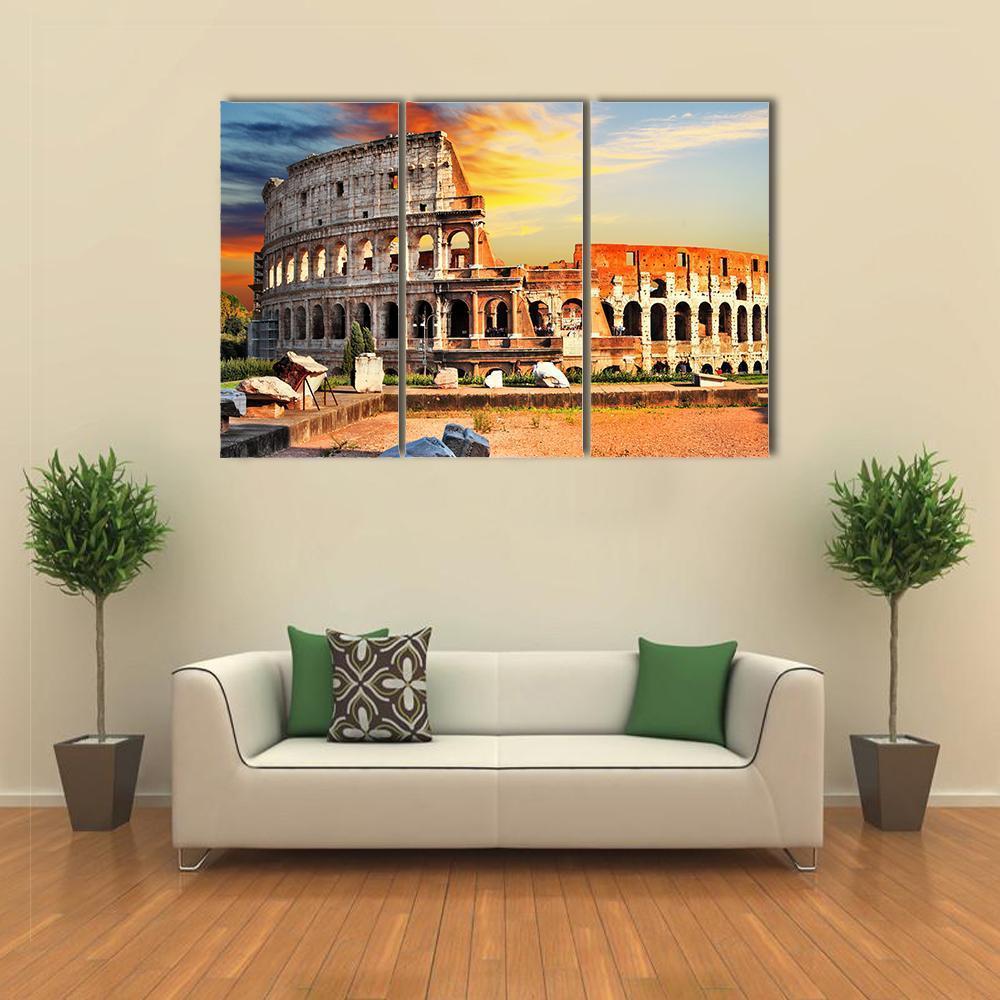Colosseum In Sunset Canvas Wall Art-3 Horizontal-Gallery Wrap-37" x 24"-Tiaracle