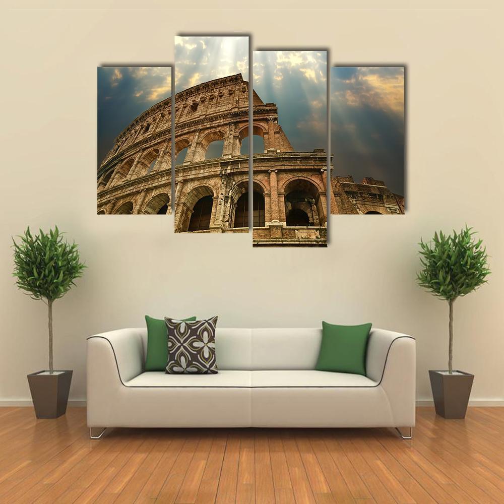 Colosseum Under Clouds Canvas Wall Art-4 Pop-Gallery Wrap-50" x 32"-Tiaracle