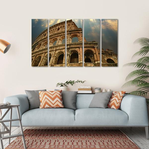 Colosseum Under Clouds Canvas Wall Art-5 Horizontal-Gallery Wrap-22" x 12"-Tiaracle