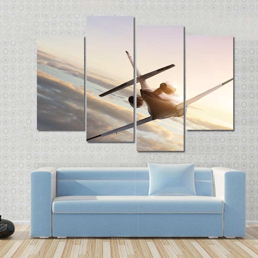 Commercial Airplane In Sky Canvas Wall Art-4 Pop-Gallery Wrap-50" x 32"-Tiaracle