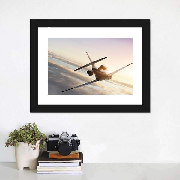 Commercial Airplane In Sky Canvas Wall Art-3 Horizontal-Gallery Wrap-25" x 16"-Tiaracle