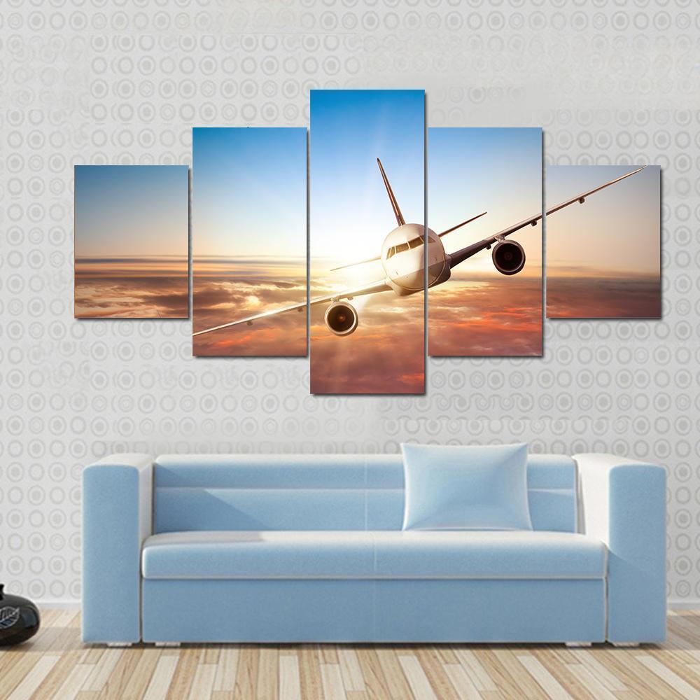 Commercial Airplane Canvas Wall Art-5 Star-Gallery Wrap-62" x 32"-Tiaracle