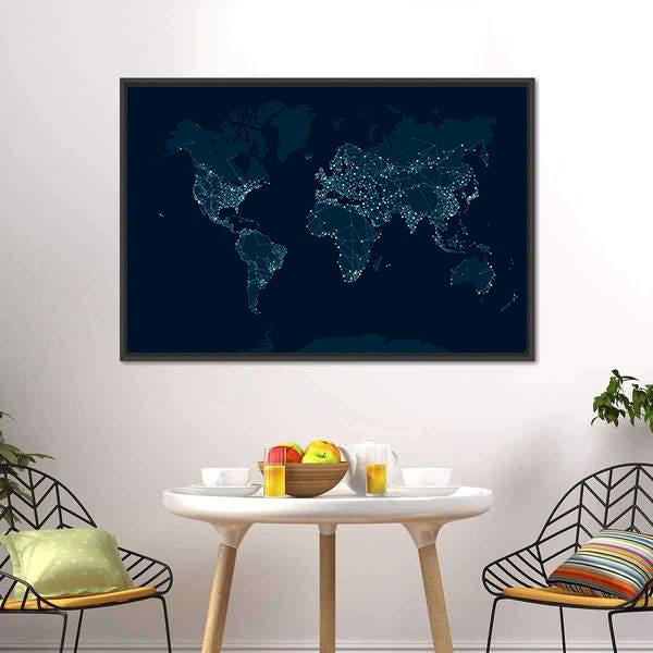Communications Network Map Canvas Wall Art-1 Piece-Floating Frame-24" x 16"-Tiaracle