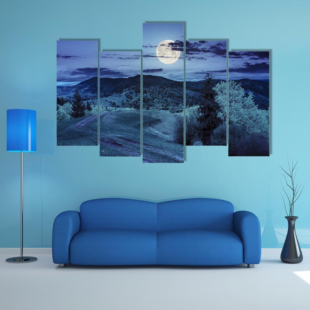 Mountain & Forest Landscape Canvas Wall Art-5 Pop-Gallery Wrap-47" x 32"-Tiaracle