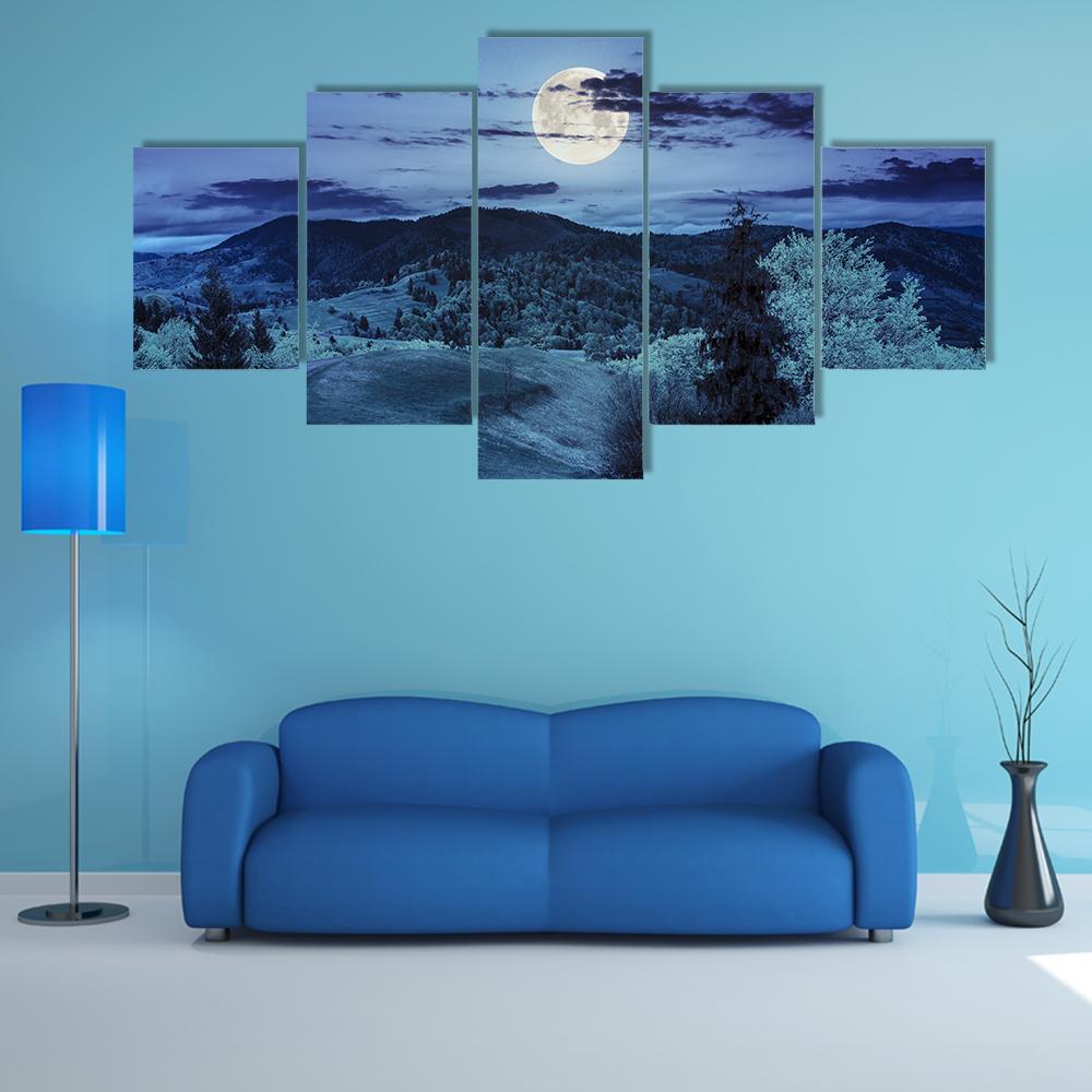 Mountain & Forest Landscape Canvas Wall Art-5 Star-Gallery Wrap-62" x 32"-Tiaracle
