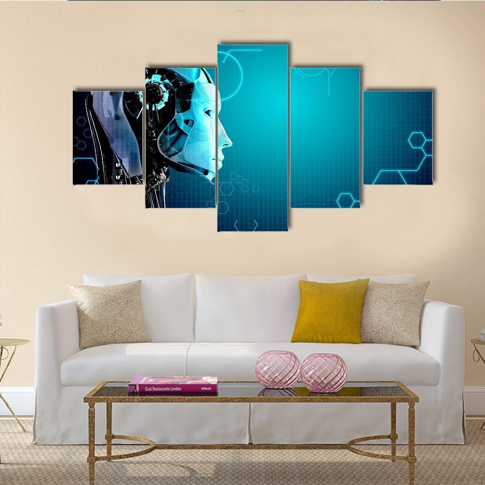 Computer Robot Canvas Wall Art-5 Star-Gallery Wrap-62" x 32"-Tiaracle