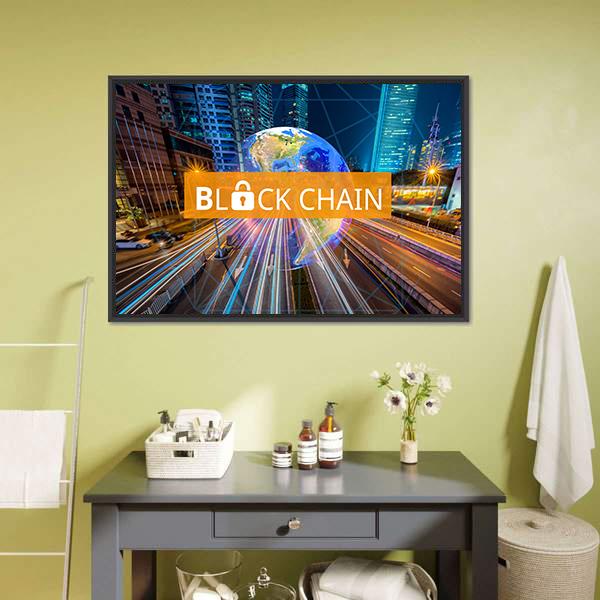 Concept Of Blockchain Panoramic Canvas Wall Art-1 Piece-36" x 12"-Tiaracle
