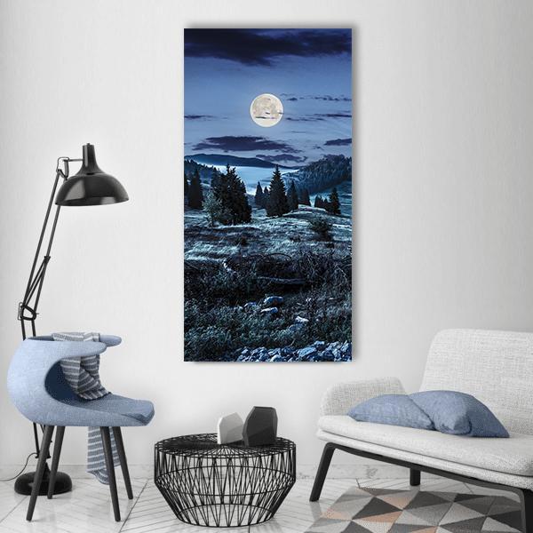 Coniferous Forest At Night Vertical Canvas Wall Art-1 Vertical-Gallery Wrap-12" x 24"-Tiaracle