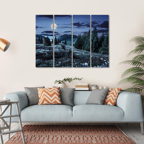Coniferous Forest At Night Canvas Wall Art-4 Horizontal-Gallery Wrap-34" x 24"-Tiaracle