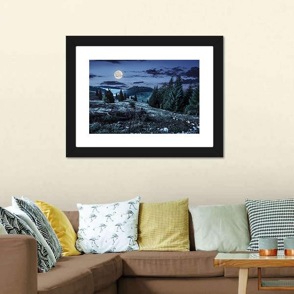 Coniferous Forest At Night Vertical Canvas Wall Art-3 Vertical-Gallery Wrap-12" x 25"-Tiaracle