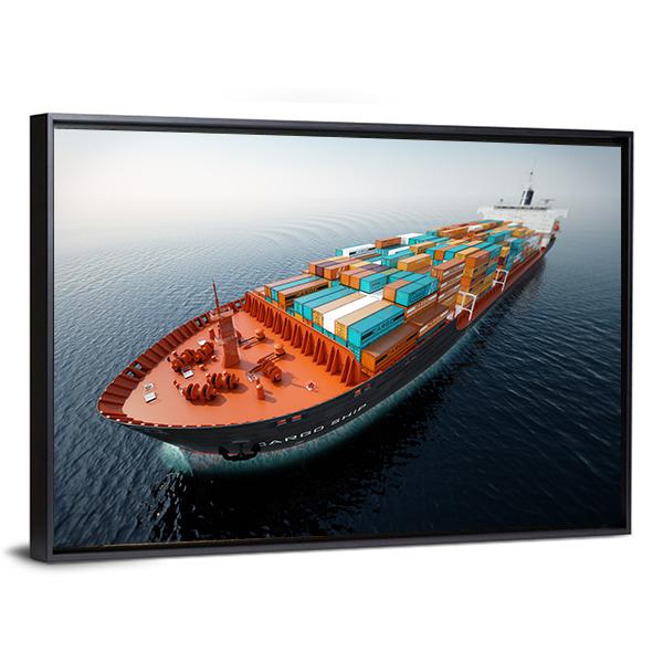 Container Ship In Ocean Canvas Wall Art-3 Horizontal-Gallery Wrap-25" x 16"-Tiaracle