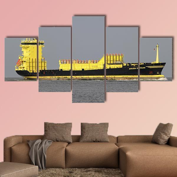 Yellow Container Ship Canvas Wall Art-5 Star-Gallery Wrap-62" x 32"-Tiaracle