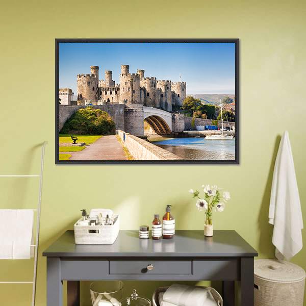 Conwy Castle In Wales Canvas Wall Art-1 Piece-Floating Frame-24" x 16"-Tiaracle
