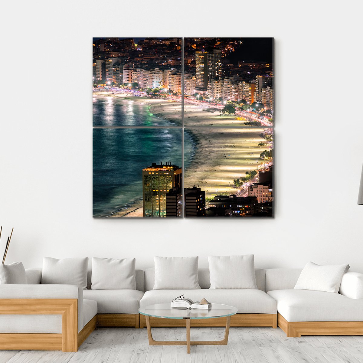 Copacabana Beach At Night Canvas Wall Art-4 Square-Gallery Wrap-17" x 17"-Tiaracle