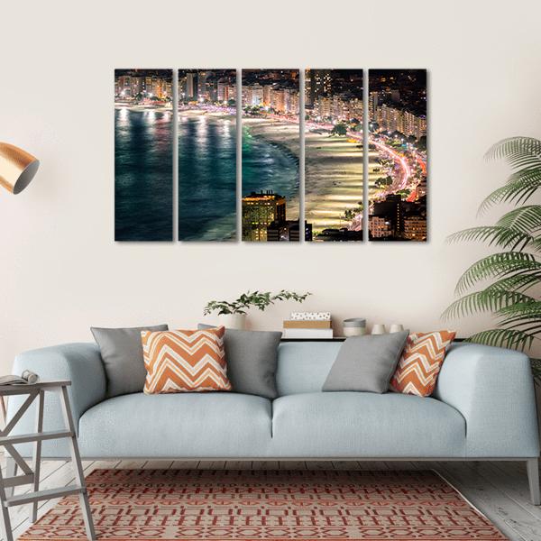 Copacabana Beach At Night Canvas Wall Art-5 Horizontal-Gallery Wrap-22" x 12"-Tiaracle